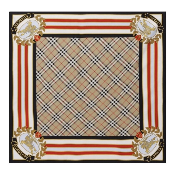 Burberry Square Scarf EKD Crest And Check Silk New - Picture 1 of 3